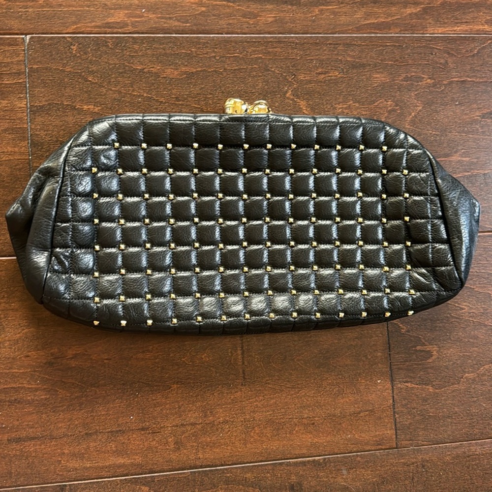 Rebecca Minkhoff black leather studded clutch